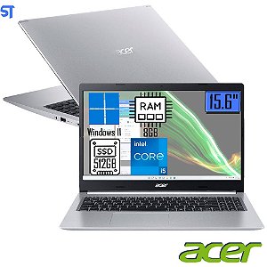 Notebook Acer Core i5- 10210U 8GB 512GB SSD Tela Full HD 15.6” Windows 11 Aspire 5 A515-54-58Z4