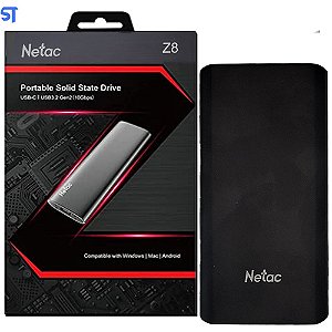 SSD SATA Externo USB 3.2 Tipo C  1TB Netac Z8 Leitura 550Mb/s e 480Mb/s De Escrita