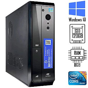 Mini Computador Horizontal e Vertical Micro ATX Slim Core I3- 3th,  Memória 8GB, SSD 120GB - Gabinete Slim