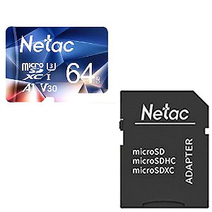 Cartão Micro SDXC 64Gb Classe 10 U3 A1- V30- 100Mb/s De Leitura Com Adaptador Netac