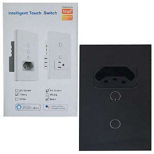 Interruptor Inteligente Para Casa Com Sokcet Padrão Brasileiro 1 Botão Com Amazon Alexa e Google Assistent Tuya - Preto