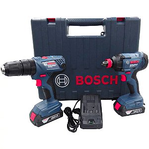 Kit Parafusadeira e Furadeira Bosch GSB 180-LI e Chave de Impacto GDX 180-LI, 18V Com 2 Baterias, Carregador e Malet