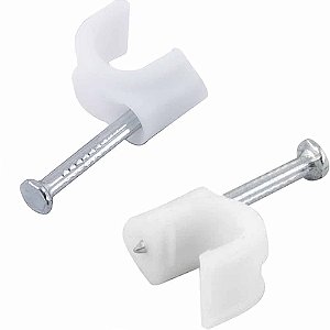 Pacote Fixa Fio Coaxial 6 Branco Com Prego 2mm x 25mm Com 20 Peças