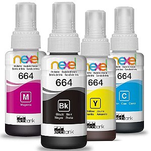 Kit 4 Cores Refil de Tinta Nexel Compatível Epson 664 Preto, Yelow, Magento, Cyan