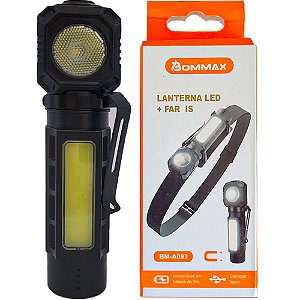 Mini Lanterna Led + Elástico Para Testa Bommax Preta - BM-A093