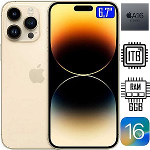 iPhone 14 Pro Max Apple (1TB) Dourado, Tela de 6,7", 5G e Câmera de 48MP