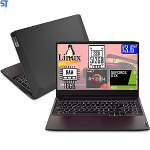Notebook ideapad Gaming 3 R7-5800H 8GB 256GB SSD PCIe - Placa de Vídeo GTX 1650 4GB - Tela 15.6" FHD Linux 82MJS00400
