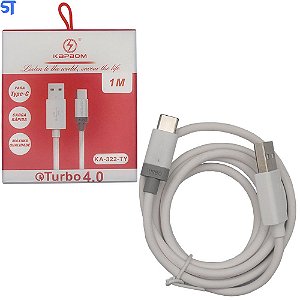 Cabo de Carregador Tipo-C Para USB Turbo 4.0 Branco KA-322-TY Kapbom