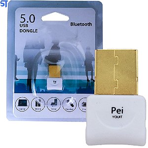 Mini Adaptador Bluetooth 5.0 Usb Dongle 3Mbps para Dados Branco - PEI-605