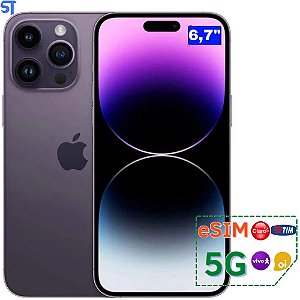 iPhone 14 Pro Max Apple (256GB) Modelo A2651 Roxo-Profundo, Tela de 6,7", 5G e Câmera de 48MP- Chip Virtual
