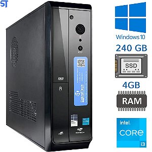 Computador Core I3 10th, 4GB  Memória Kings, SSD 240GB Kingston- Com Gabinete Slim Horizontal/Vertical e Mouse Pad Brind