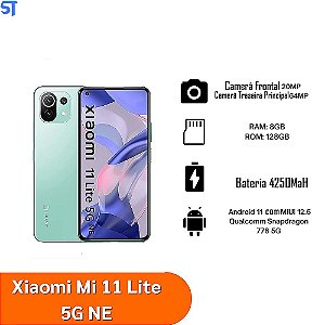 Smartphone Xiaomi 11 Lite 5G NE 128GB / 8GB RAM / Dual SIM / Tela 6.55"/ Câmeras 64MP+8MP+5MP e 20MP - Mint Green (Globa
