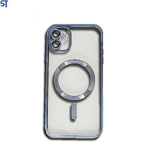 Capa Transparente Com Carregamento Magnetico Para iPhone 11 - Azul Marinho Com Proteção de Lentes