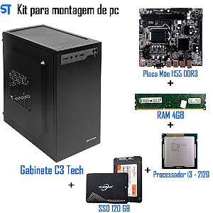 Kit Para Montagem de Computador Core i3-2120- HD SSD Walram 120GB - Memória 4GB - Gab MT-27Bk