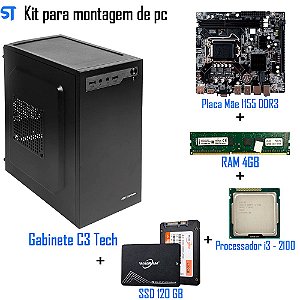 Kit Para Montagem de Computador Placa Mãe -Processador Core i3-2100-SSD 120GB - Memória 4GB - Gabinete MT-27Bk Com Fonte