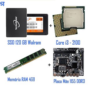 Kit Para Montagem de Computador- Placa Mãe- Processador Core i3- 2100 - Memória DDR3 de 4GB e SSD de 120GB