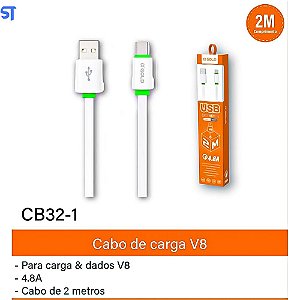 Cabo de USB para V8 A'Gold 4.8A Comprimento 2M- CB32-1
