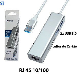 HUB Dock de Expansão com 2 Portas USB 3.0 + Leitor de Cartão TF/SD + Ethernet RJ45 10/100Mbps UHL-R350 - Exbom