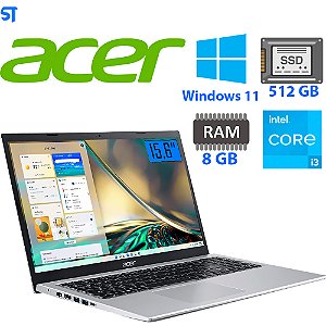 Notebook Acer A515-56-36UT Intel Core i3 1115G4 de 3.0GHz Tela Full HD 15.6" / 8GB de RAM / 512GB SSD - Prata