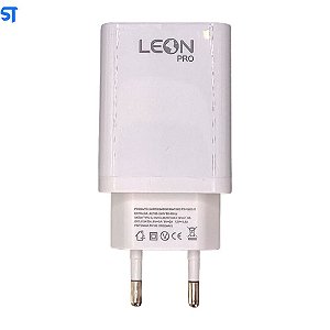 Fonte Carregador Rápido Com 1 Portas USB 3.0 e 1 Porta USB Tipo-C 3.1A Leon Pro Branco - 5040