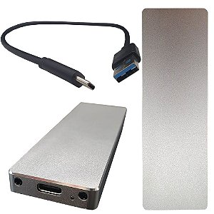 Case Externa Portatíl Para HD SSD M.2 SATA Em Alumínio Com Cabo USB-C/USB 3.1-Cinza