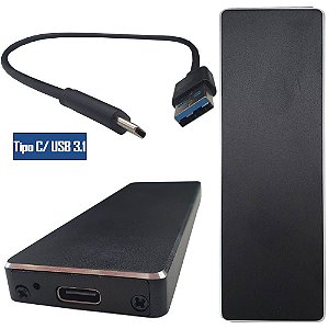 Case Externa Portatíl Para HD SSD M.2 SATA Em Alumínio Com Cabo USB-C/USB 3.1-Preto