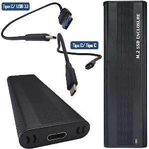 Case Externa Portatíl Para HD SSD M.2 NVMe  Em Alumínio Com Cabos USB-C/USB 3.1 e USB-C/USB-C
