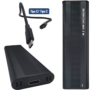 Case Externa Portatíl Para HD SSD M.2 NVMe  Em Alumínio Com Cabo USB-C/USB-C