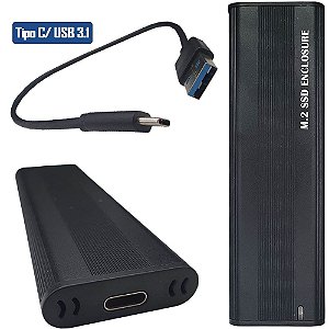 Case Externa Portatíl Para HD SSD M.2 NVMe  Em Alumínio Com Cabo USB-C/USB 3.1