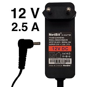 Fonte de Alimentação Notebook Positivo 12V 2.5A Pino Fino 3,5mm x 1,5mm Modelo: NBS30G120250VB