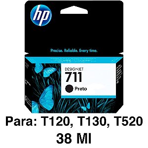 Cartucho de Tinta HP DesignJet 711 | T120, T130, T520 | 38ml Preto HP Original - CZ129AB