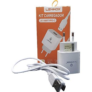 Carregador Rápido Tipo C USB 3.1A de Alta Potência Lehmox Branco - Le-508