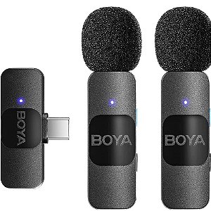 Microfone De Lapela Sem Fio BOYA By-v20 - USB-C - Com 2 microfones