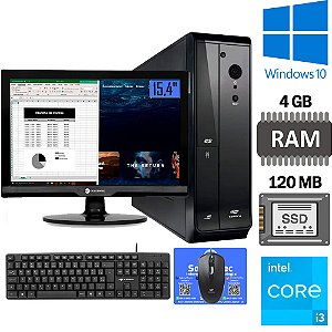 Computador Core i3-3240-SSD 120GB-Memória Ram 4GB-Slim Horizontal e Vertical- Com Monitor 15 HDMI e Windows 10 Tecla