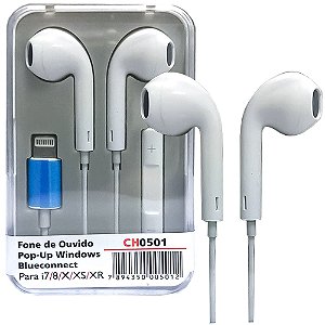 Fone de Ouvidopara iPhone 7/ 8X/ XS/ XR Pop-Up Tipo Ligthning Branco - CH0501