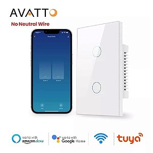 Interruptor Inteligente 2 Botões Touch Smart Wifi Avatto Compatível Com Alexa e Google Home - Branco