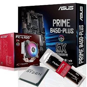 Kit Upgrade para Gamer AMD Ryzen 5 3500X+ Placa Mãe Asus Prime B450-Plus + Memoria RAM 16GB DDR4 + Cooler C3Tech 120mm