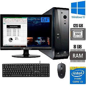 Computador Core i3-3220-SSD 120GB-Memória Ram 8GB-Gab Slim H V Horizontal e Vertical- Com Monitor 15 HDMI e Teclado e Mo