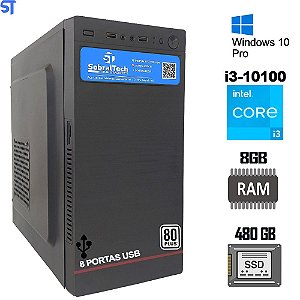 Computador Core i3-10100 -3.6Ghz- 8GB 2666Mhz DDR4 -SSD 480GB- 8 Portas USB- Fonte ATX 80Plus- Windows 10 Original
