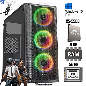 Computador Gamer AMD Ryzen 5-5500 Placa De Vídeo GTX1050-4GB SSD-240-Kingston 8GB-RAM Fonte-500W Gab-220BK