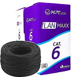 Caixa de Cabo de Rede Cat. 6  LAN U/UTP 24AWGX4P (305 Metros) LAN Maxx Preto 100% Cobre
