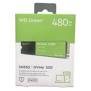 SSD M.2 Nvme 480GB, Western Digital, WD GREEN, 2280 SN350 PCIe Leitura: 2400MB/s e Gravação: 1650MB/s - WD S480G2G0C