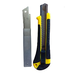 Estilete Profissional Cutter Knife Com Laminas 18mm Amarelo - Atomo