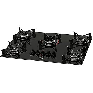 Fogão Cooktop 5 Bocas Fischer 5Q FIT LINE Gás Mesa Vidro Preto BIVOLT