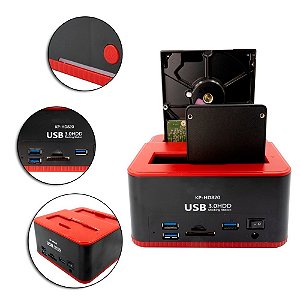 Dockstation Vertical Para HDD de 2.5" e 3.5", Com Entrada Para USB e Cartão de Memoria - KP-HD820