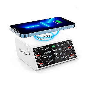 Estação de Carregamento 100W Com 4 Entradas USB e 4 Entradas USB-C - Suporte a Carga Sem Fio Asometech - Branco