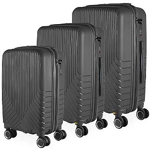 Conjunto de Malas Polipropileno 3 Peças P, M, G Rodas 360 - Canadá (Preto)