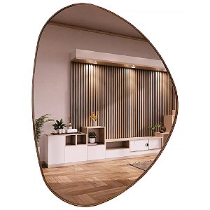 Espelho Decorativo Organico Com Borda Em Lamina De Madeira M