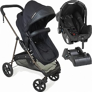 Carrinho de Bebe Infantil, Com Berço de Passeio Moises Reversível e Bebê Conforto Base Auto Napoli Galzerano, Preto