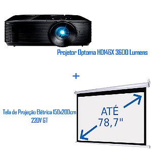 Projetor Optoma HD146X 3600 Lumens | Com Tela de Projeção Elétrica 150x200cm 220V GT